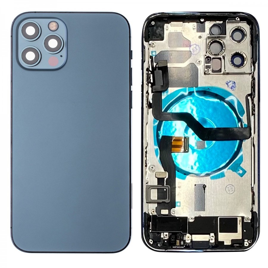 iPhone 12 Pro Max Full Back Housing + Small Parts – Blue