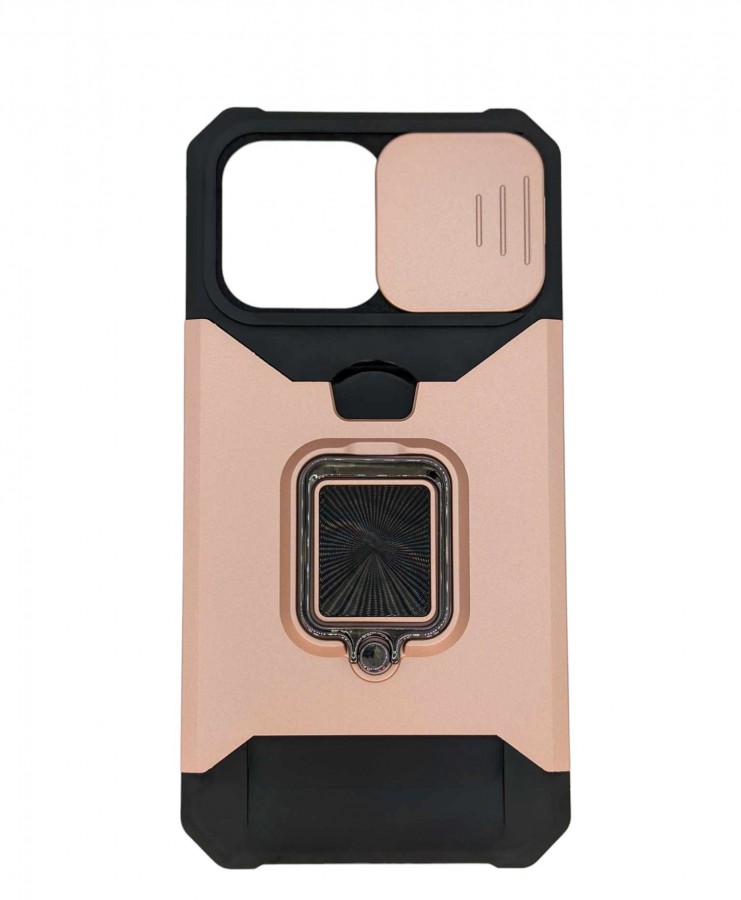 Case iPhone 14 Pro Max iRing Hide Camera & Slot Card Pink Gold