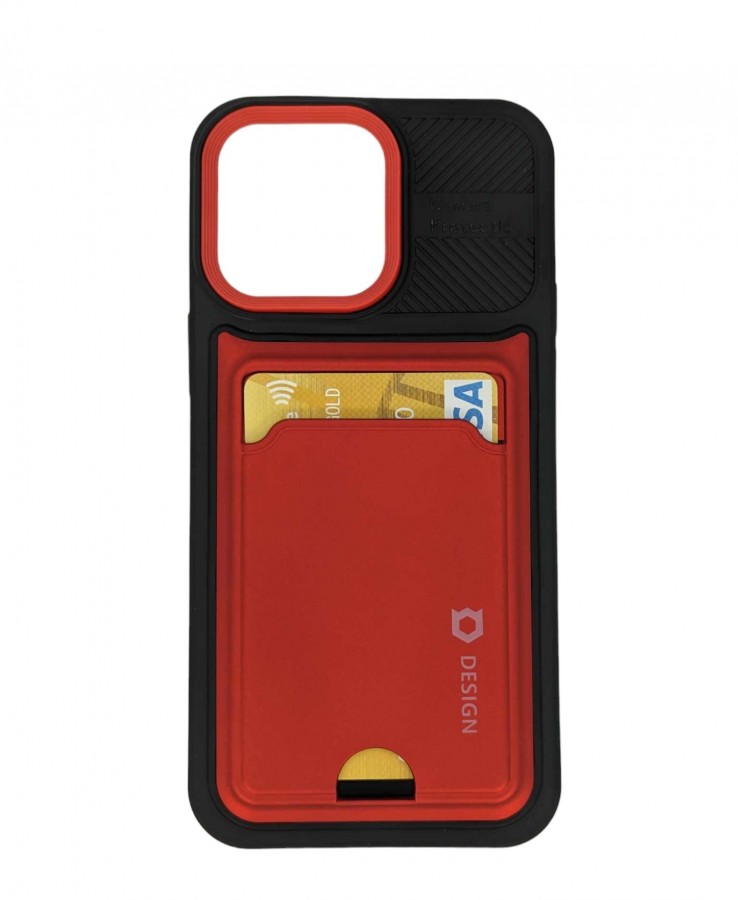 Case iPhone 14 Hard Case Camera Protector Whit Slot Card Red